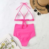 Women Two Pieces Halter Triangle Brassiere Ruched High Waist Bikini Swimsuit