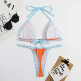 Women Two Pieces Halter Brassiere Chain Linked High Cut Bikini Swimsuit