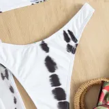 Women 3 Piece Boho Tie Dye Criss Cross Halter High Cut Cover Up mesh Pants Bikini Swimsuit
