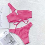 Women Two Pieces Ring Linked Knot Cut Out Triangle Bikini Swimsuit