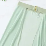 Women 3 Piece Cut Out Halter Chain Linked High Cut Cover Up Belt Mesh Kimono Bikini Swimsuit