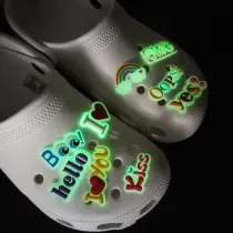 Audlt Unisex Women Clog Luminous Slipper 12PCS Hello Oops Slogan Decoration Beach Slipper