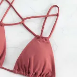 Women Two Pieces Criss Cross Padded String Thong High Cut Bikini Swimsuit