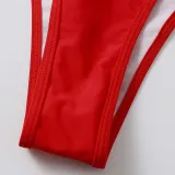 Women 3 Piece Triangle Brassiere Halter Ring Linked High Cut Mesh Tankini Cover Up Bikini Swimsuit