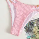 Women Two Pieces Ring Linked Plunging Halter Triangle Bikini Swimsuit