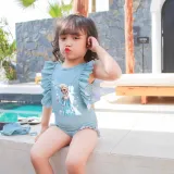 Girls Bathing Suits Snow Queen One Piece Ruffled Cuff Swimsuits