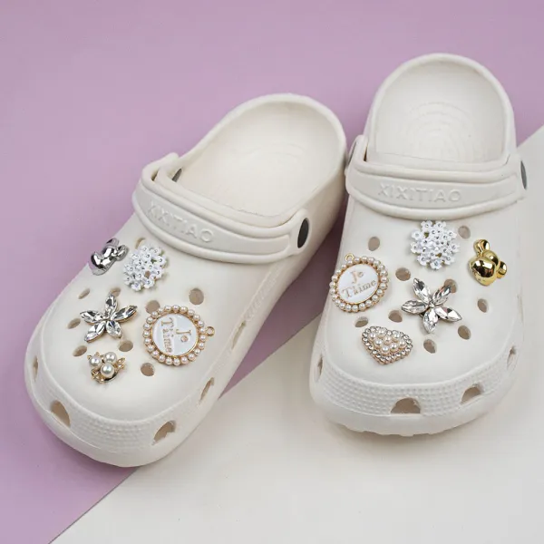 Audlt Unisex Women Clog Summer Slipper Pearl Heart Croc Decoration Beach Slipper Shoes