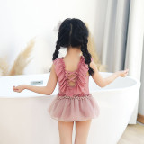 Girls Bathing Suits Cartoon Mouse With Bow Tie One Piece Lace Collar Swimsuits