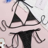 Women Two Pieces Halter Cut-out Micro Triangle Thong Side Tie High Cut Bikini Swimsuit