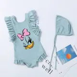 Girls Bathing Suits Cartoon Duck One Piece Ruffled Cuff Swimsuits