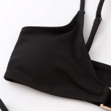 Women Two Pieces Brassiere Ring Linked High Cut Bikini Swimsuit