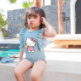Girls Bathing Suits Cartoon Cat With Toy One Piece Ruffled Cuff Swimsuits