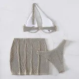 Women 3 Piece Cut Out One Shoulder High Cut Skirt Cover Up Bikini Swimsuit