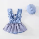 Girls Mouse With Sunglasses One Piece Lace Collar Tutu Swimsuits