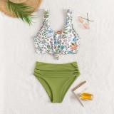 Women Two Pieces Floral Tankini High Waist Ruched Bikini Swimsuit