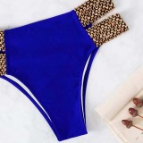 Women Two Pieces Ring Linked Plunging Bandeau Knit Triangle Bikini Swimsuit