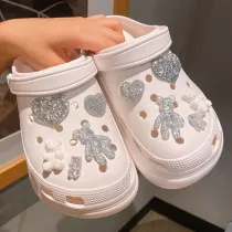 Audlt Unisex Women Clog Summer Slipper 10PCS Heart Bear Croc Decoration Beach Slipper Shoes
