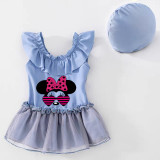 Girls Mouse With Sunglasses One Piece Lace Collar Tutu Swimsuits