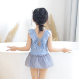Girls Bathing Suits Cartoon Pig Fairy One Piece Lace Collar Swimsuits
