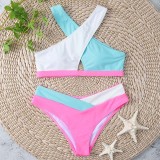 Women Two Pieces Convertible Color Block Cut Out High Waist Bikini Swimsuit