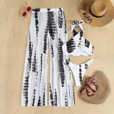 Women 3 Piece Boho Tie Dye Criss Cross Halter High Cut Cover Up mesh Pants Bikini Swimsuit