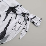 Women Two Piece Tie Dye Drawstring Cut Out Halter Cover Up Knot Kimonos Bikini Swimsuit