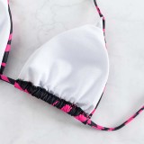 Women Two Pieces Halter Brassiere Side Tie High Cut Heart Ring Bikini Swimsuit