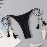 Women Two Pieces Flower Tassel String Halter Ruched High Cut Bikini Swimsuit