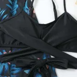 Women 3 Piece Sweetheart Criss Cross High Waist Cover Up Tropical Kimono Bikini Swimsuit