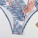 Women Two Pieces Halter Tankini Top Palm Leaves Tropical High Waist Bikini Swimsuit