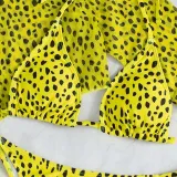 Women 3 Piece Leopard Prints Triangle Brassiere Side Tie Long Sleeve Tankini Cover Up Bikini Swimsuit