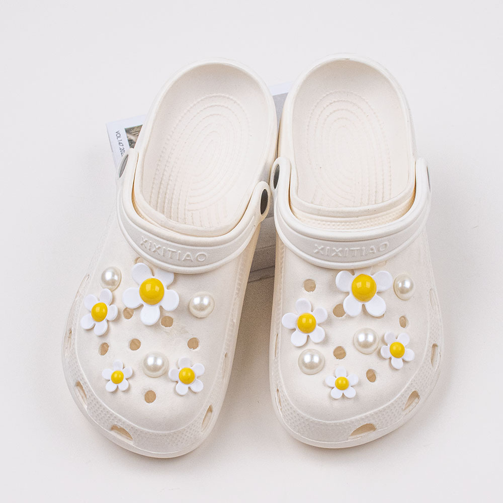 Audlt Unisex Women Clog Summer Slipper Pearls Flower Croc Decoration Beach Slipper Shoes