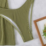 Women 3 Piece Cut Out One Shoulder High Cut Skirt Cover Up Bikini Swimsuit
