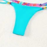 Women Two Pieces Rib Binding Trim Halter Tie Dye Bikini Swimsuit