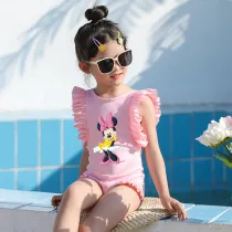 Girls Bathing Suits Cartoon Mouse With Bow Tie One Piece Ruffled Cuff Swimsuits