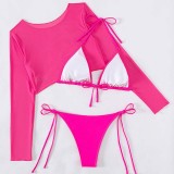 Women 3 Piece Triangle Halter Side Tie High Cut Mesh Tankini Cover Up Bikini Swimsuit