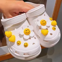 Audlt Unisex Women Clog Summer Slipper 10PCS Smile Sunflower Croc Decoration Beach Slipper Shoes