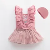 Girls Bathing Suits Snow Queen One Piece Lace Collar Swimsuits