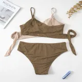 Women Two Pieces Colorblock Twist High Waist Plus Size Bikini Swimsuit