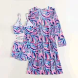 Women 3 Piece Color Prints Drawstring Knot Shorts Kimono Cover Up Bikini Swimsuit