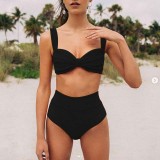Women Two Pieces Rushed Bralette High Waist Tummy Control Multiway Bikini Swimsuit