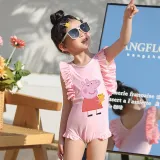 Girls Bathing Suits Cartoon Pig With Toy One Piece Ruffled Cuff Swimsuits