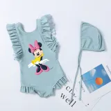 Girls Bathing Suits Cartoon Mouse With Bow Tie One Piece Ruffled Cuff Swimsuits