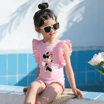 Girls Bathing Suits Cartoon Mouse With Bow Tie One Piece Ruffled Cuff Swimsuits