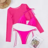 Women 3 Piece Triangle Halter Side Tie High Cut Mesh Tankini Cover Up Bikini Swimsuit