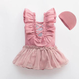 Girls Bathing Suits Fantastic Princess One Piece Lace Collar Swimsuits