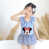 Girls Bathing Suits Cartoon Mouse Head With Bow Tie One Piece Lace Collar Swimsuits
