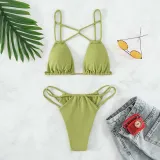 Women Two Pieces Criss Cross Padded String Thong High Cut Bikini Swimsuit