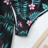 Women 3 Piece Sweetheart Criss Cross High Waist Cover Up Tropical Kimono Bikini Swimsuit