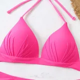 Women Two Pieces Halter Triangle Brassiere Ruched High Waist Bikini Swimsuit